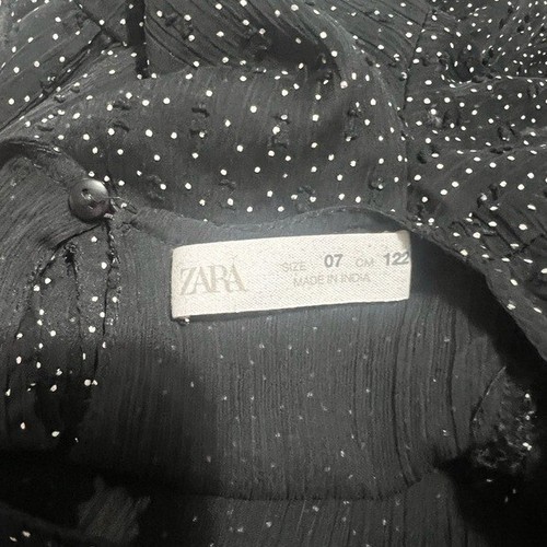 Zara Kids Dress Girls Size 7 Embroidered Swiss Dot Black Party Holiday - Picture 3 of 4