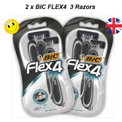 2 x BIC Flex 4 Komfort Herren Rasierer - 3er-Pack, (Paket mit 2er Packungen), kostenlose P&P