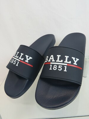 NEW BALLY SAMUEL LOGO SANDALS SLIDES !  8  INK NAVY WITH WHITE LETTERING  ITALY NIB BALLY SAMUEL INK BLUE RUBBER WHITE LETTERING LOGO  main image 2