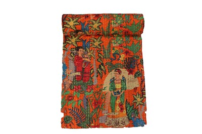 Kantha Bedruckte Baumwolle Gesteppte Bettdecke, Bettüberwurf, Bettlaken und Tagesdecke. 60x90inch