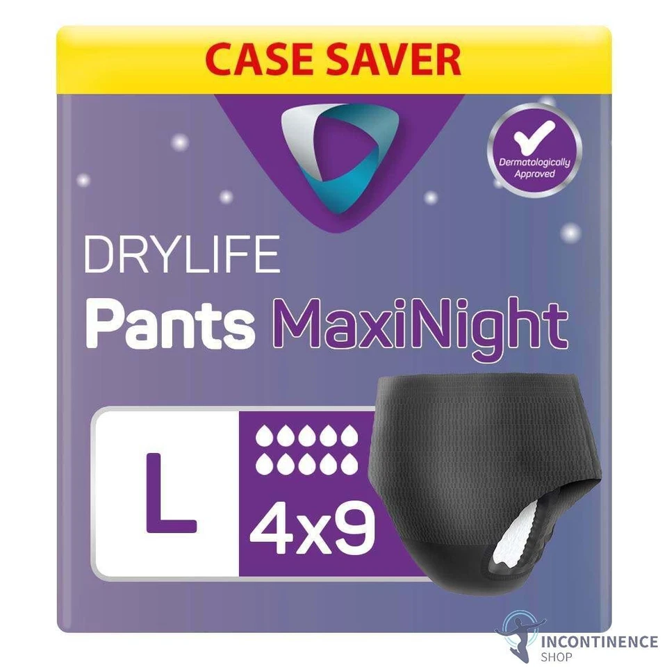 4x Drylife Pants Maxi Night Incontinence Underwear - Large - 3000ml - Pack of 9