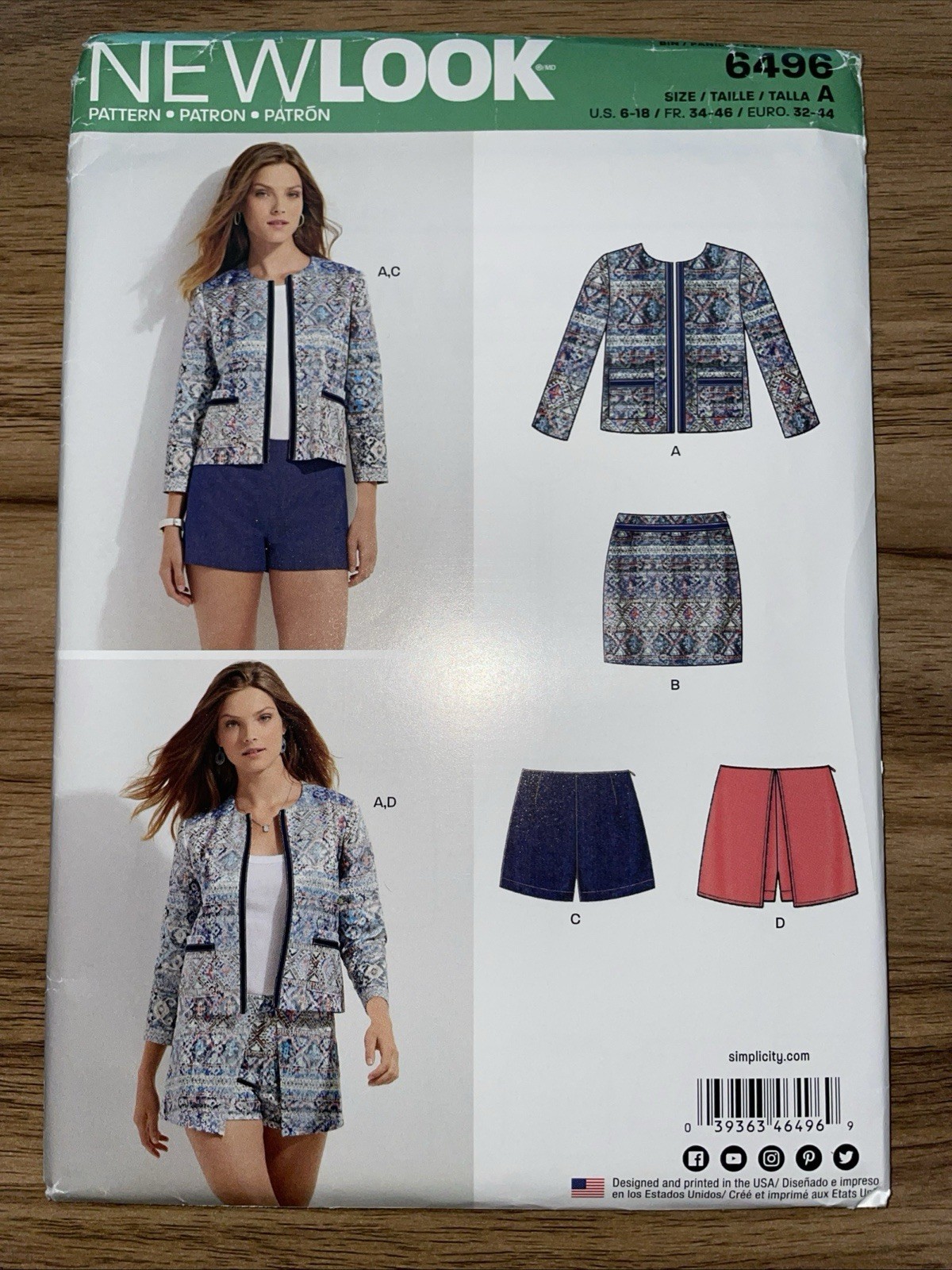 New Look 6496 Misses' Jacket Skirt & Shorts Pattern Size 6-18 Uncut