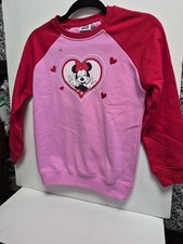 NEW Disney Minnie Mouse Crew Pullover Sweatshirt Size 12 GIRLS Pink Red Hearts