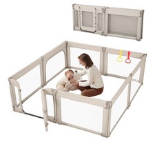 Large Baby Playpen 79x71 Inch Foldable Khaki