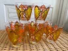 Vintage MCM Georges Briard Gold Green Yellow Set 8 Rocks Glasses Retro