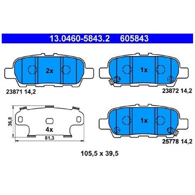 ATE Bremsbelagsatz Bremsklötze hinten D40609N00A D40609N00B D40603JY0A 24806824