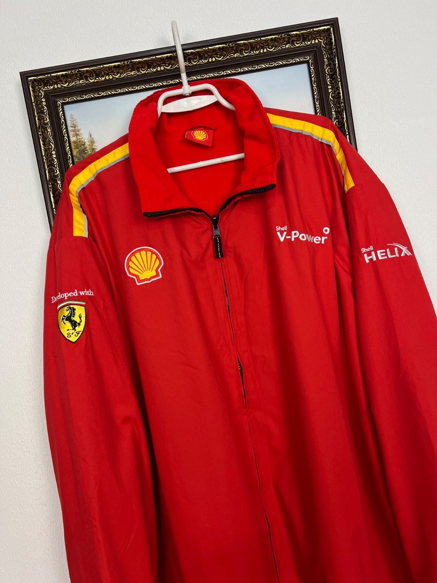 Vintage Shell V-Power Ferrari Racing Jacket Red Mens Track Top