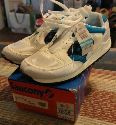 Vintage SAUCONY Jazz 4000 Shoes White Blue Sz 9 w/ OG Box Made In USA Deadstock
