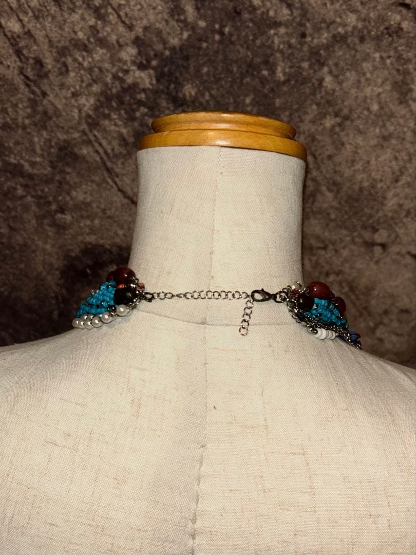 Archive Y2K Vkei Necklace Turquoise Beads Silver Cros… - Gem