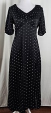 New Gap Womens Maxi Dress Black Ivory Polka Dots Short Sleeves Rayon Small Tall