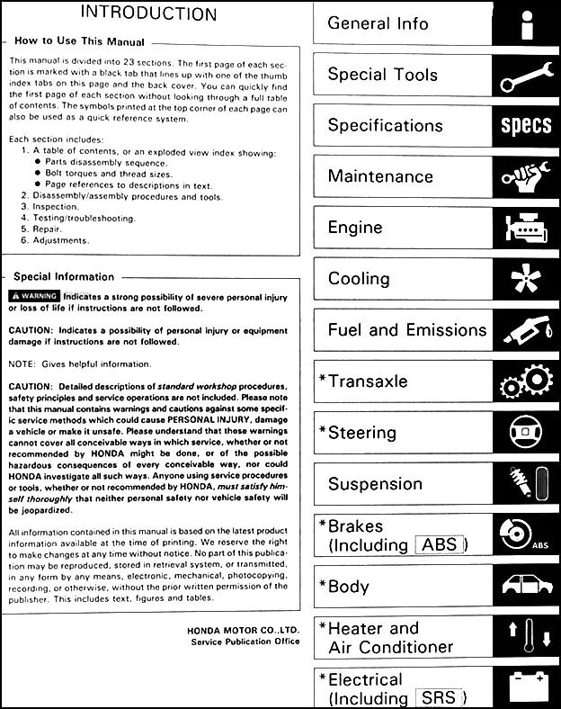 Manuale Di Riparazione Originale Per Sedan Acura Legend 1993 - Immagine 2 di 2