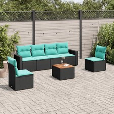 7 Piece Patio Sofa Set with Cushions Black Poly Rattan