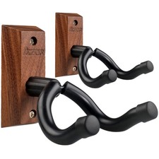 AZOR 2 Pack Walnut Guitar Wall Mount Set U-Shaped Wooden Hanger Wall Hook Holder