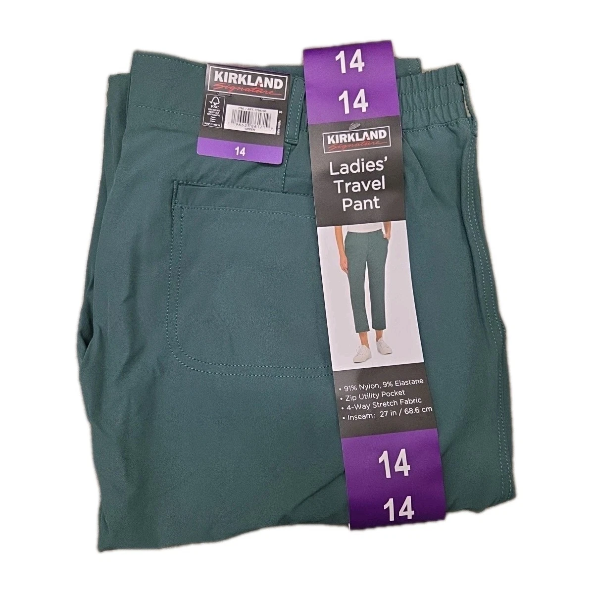 Kirkland Signature Women's Travel Pant - Utility Pocket - Elastic Waistband **4*