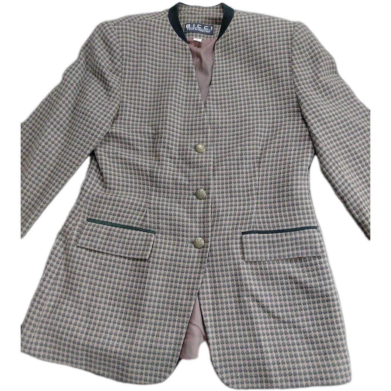 BICCI Florine Wachter Wool Blazer Womens Size 8 Green Trim Equestrian Riding 90s