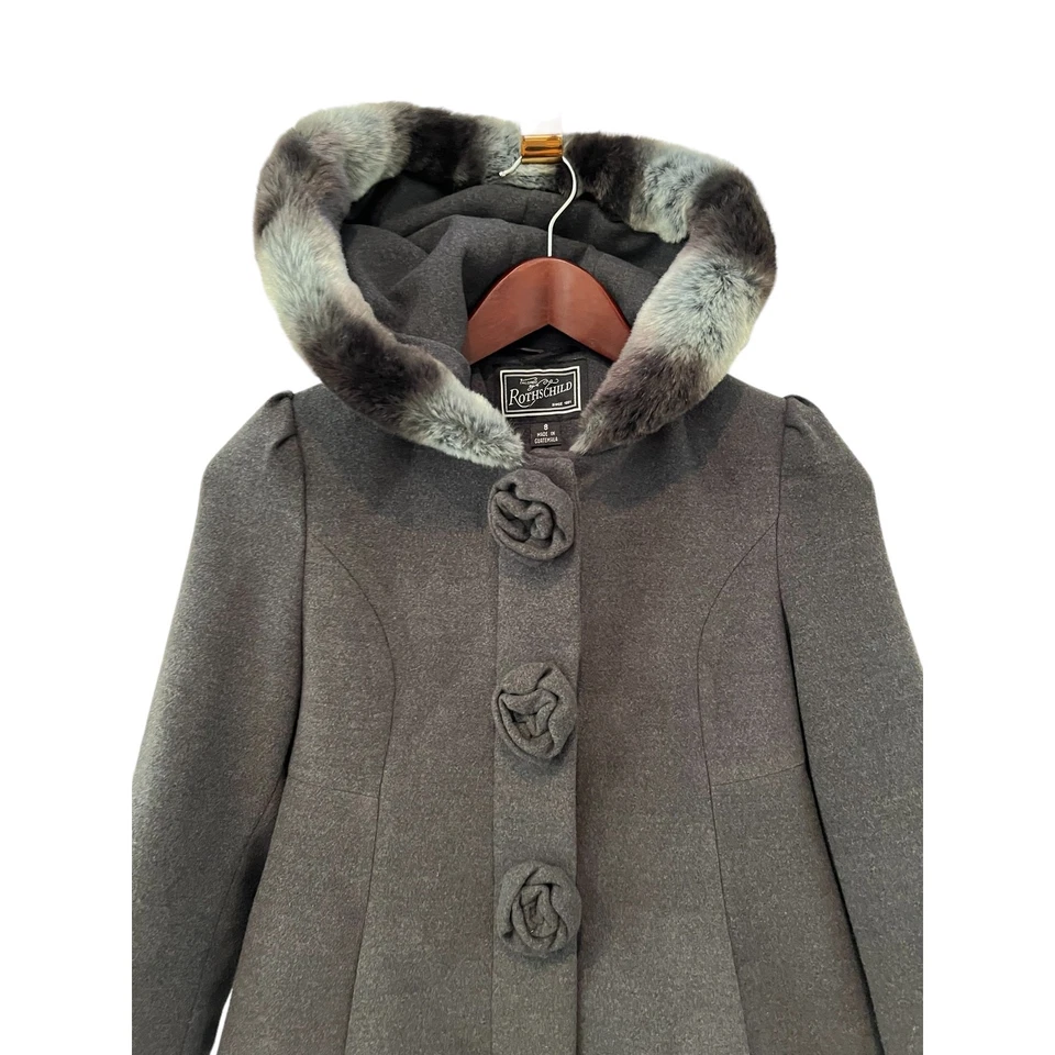 Rothschild Charcoal Gray Chinchilla Trim Hooded Skating Dress Jacket 8 - Image 3 of 4