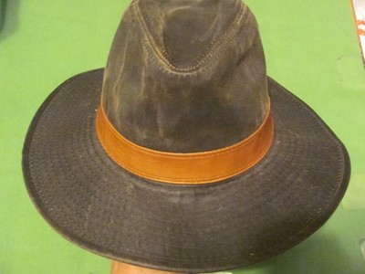 J Hats Men's Leather Safari Hat Dark Brown Black Size S