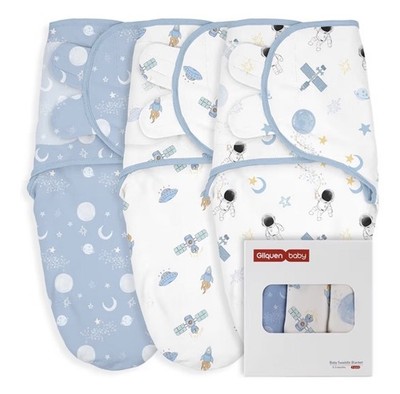 3 x Gllqueen 100% Bio BAUMWOLLE SWADDLE Wickeldecke 0-3 Monate NEU