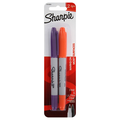 Sharpie Twin-Tip Permanent Markers, Fine/Ultra Fine Point, Assorted Colors, 2-Co