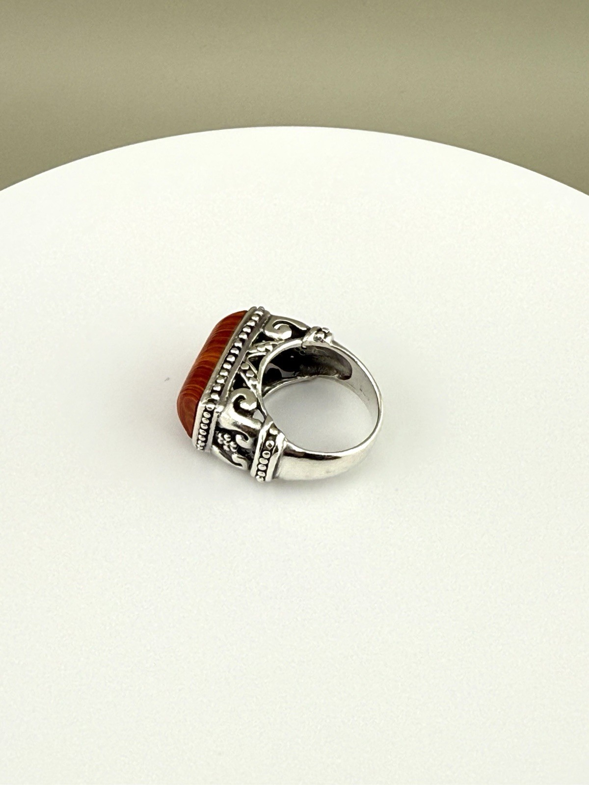 Sterling Silver Agate/Jasper Rectangular Stone Ri… - image 5