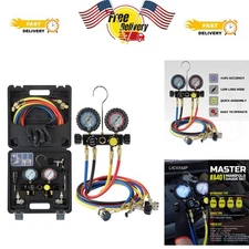 Professional HVAC Manifold Gauge Set for R134A, R410A - 5FT Hoses Included