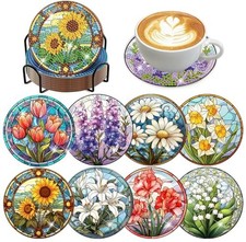 Diamond Art Coasters Kit, 8 Pieces Sunflowers Diamond Painting Coasters Kit