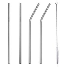 Reusable Stainless Steel Drinking Beverage Straws with Brush Cleaning Set
