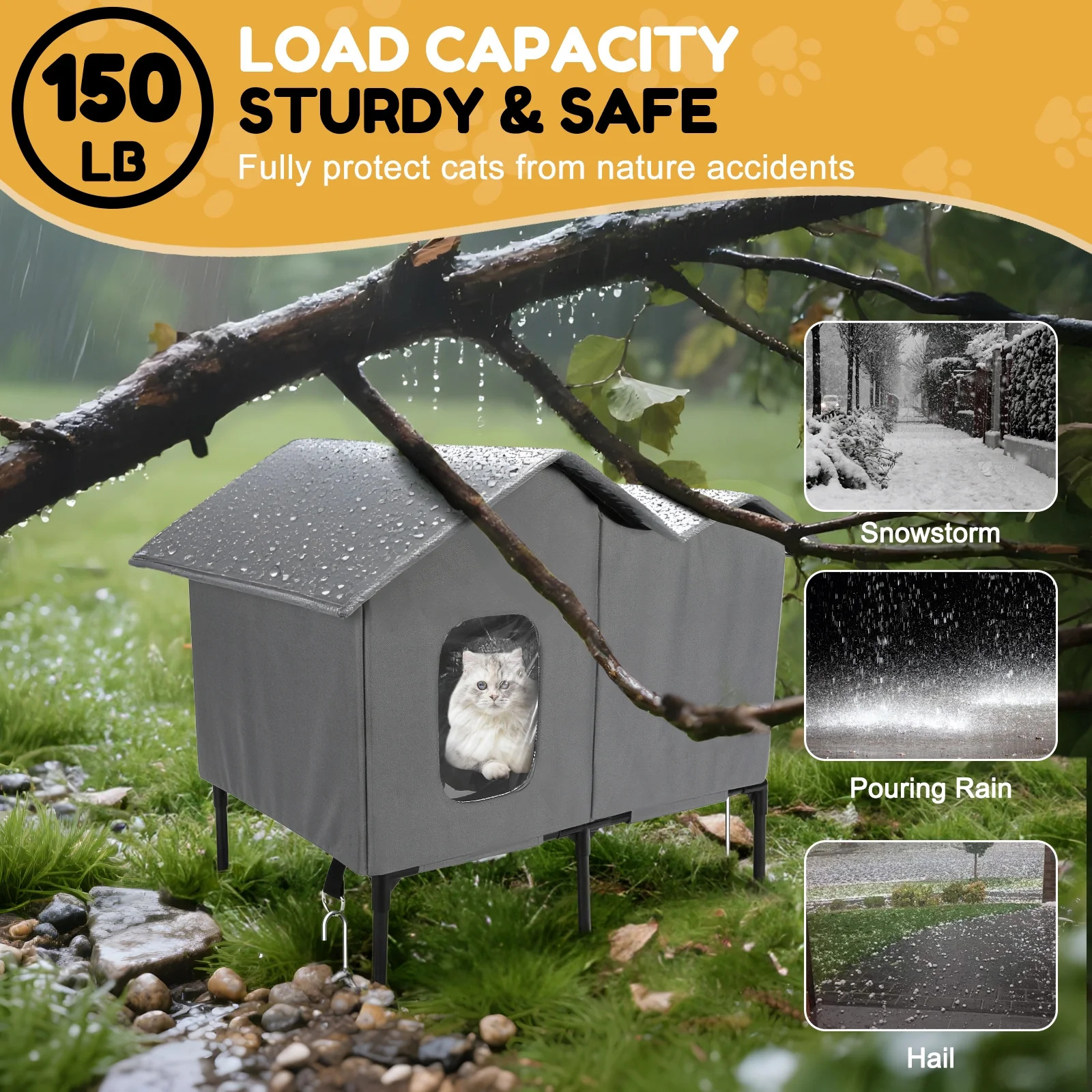 Heated Outdoor Cat House for Winter Weatherproof Insulated Oxford Cloth & Elevat