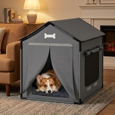 27.6" Dog House Indoor Outdoor Dog Kennel Tent Bed with Door Curtain  Suits ...