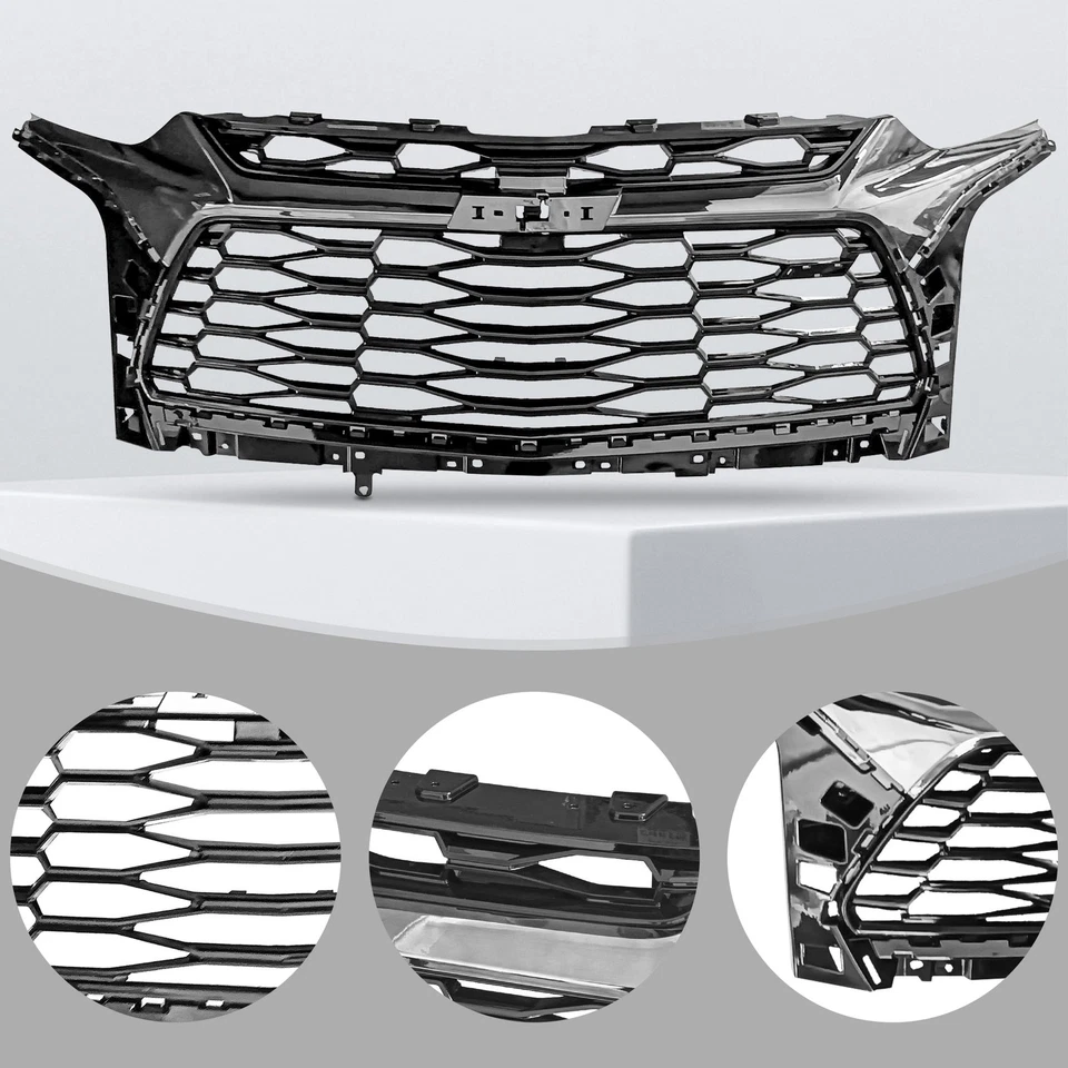 Gloss Black Front Upper Grille w/Grey Chrome for 2019-2021 Chevrolet Blazer RS - Image 3 of 4