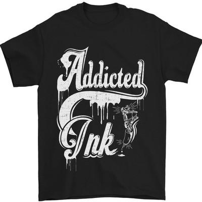 Addicted Ink Tattoo Tätowierer Biker Kunst Herren T-Shirt 100% Baumwolle