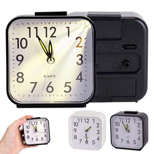 Small Travel Alarm Clock Analog Battery Operated Silent No Ticking With Light