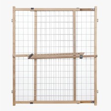 Extra Wide Wire Mesh Wooden Baby Gate 29.5"-50" Wide Pressure Mounted Doorway