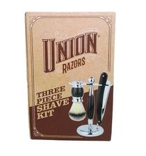 Union Razors Three Piece Straight Razor Shave Kit in Black, New In Box!
