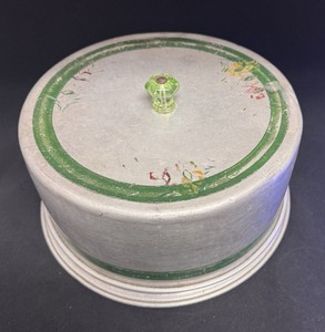 Vintage MCM Carlton Aluminum Cake Plate Carrier with Dome Lid Uranium Glass Knob