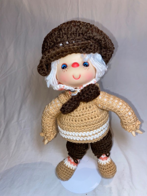 Strawberry Shortcake Vintage Handmade Crocheted/Knitted Yarn Doll w/ Hat 12”
