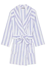 VICTORIA’S SECRET COZY SHORT PLUSH BATH ROBE ICED MAUVE STRIPED XS/S NWT
