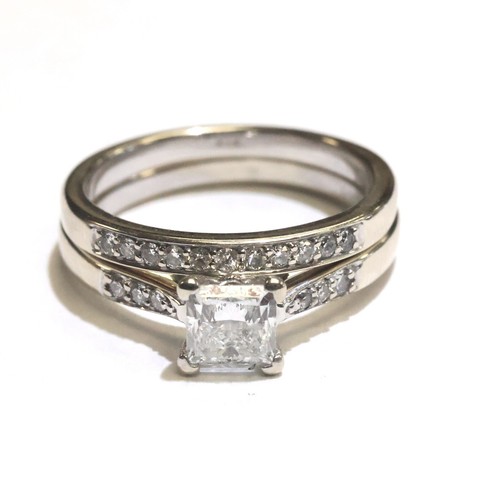 GIA 14k oro blanco 0,87ct princesa diamante alianza anillo boda conjunto 4,7g - Imagen 4 de 19
