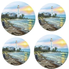 SET OF 4 STEEL STOVETOP BURNER COVERS (2-10",2-8") NAUTICAL,LIGHTHOUSE & BAY,RLD