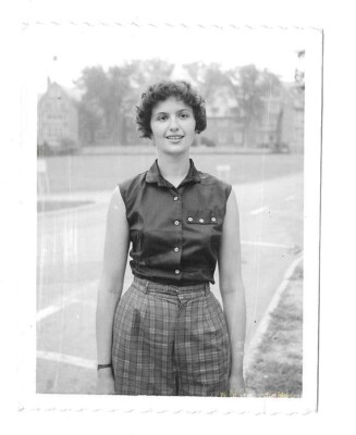 VTG B&W Found Photo Fashion College Girl High Waisted Pants Buildings Artistic