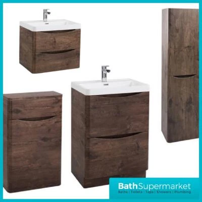 Bathroom Vanity Unit Cabinet Furniture Basin Sink Wall Hung Storage Chestnut