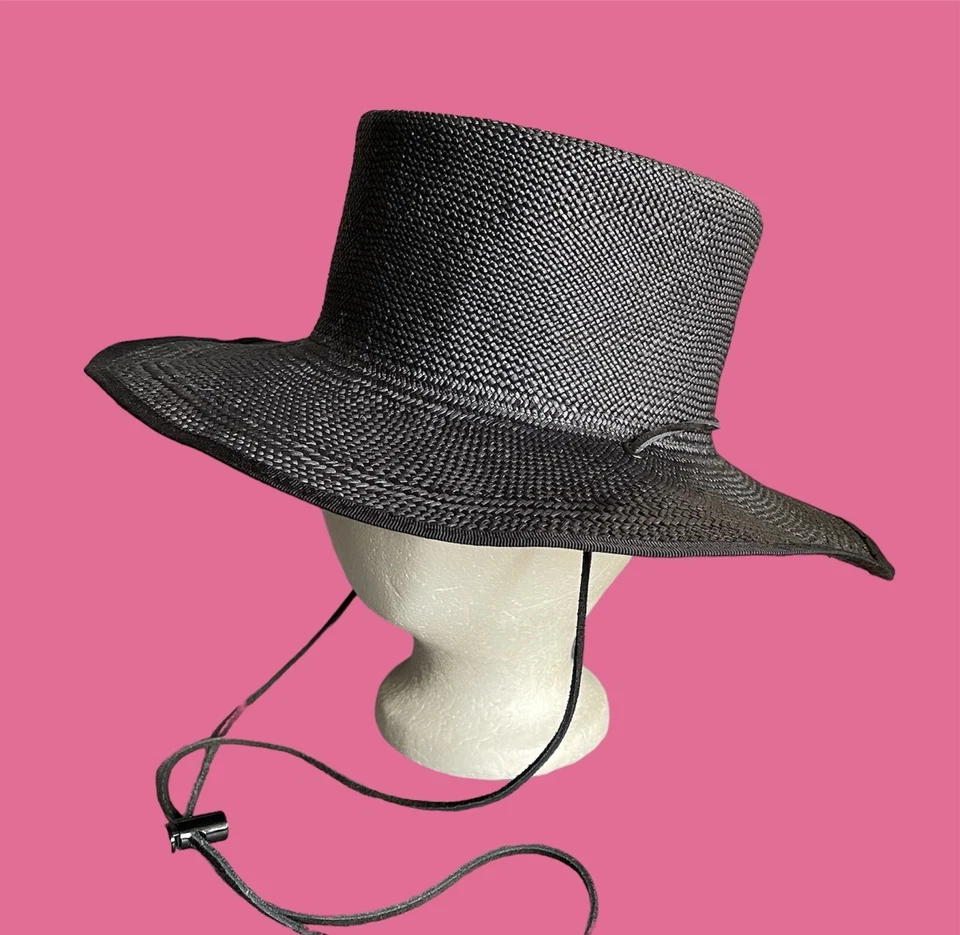 Authentic Brookes Boswell Designer Black Panama Straw Drawstring Hat Medium - Image 4 of 4