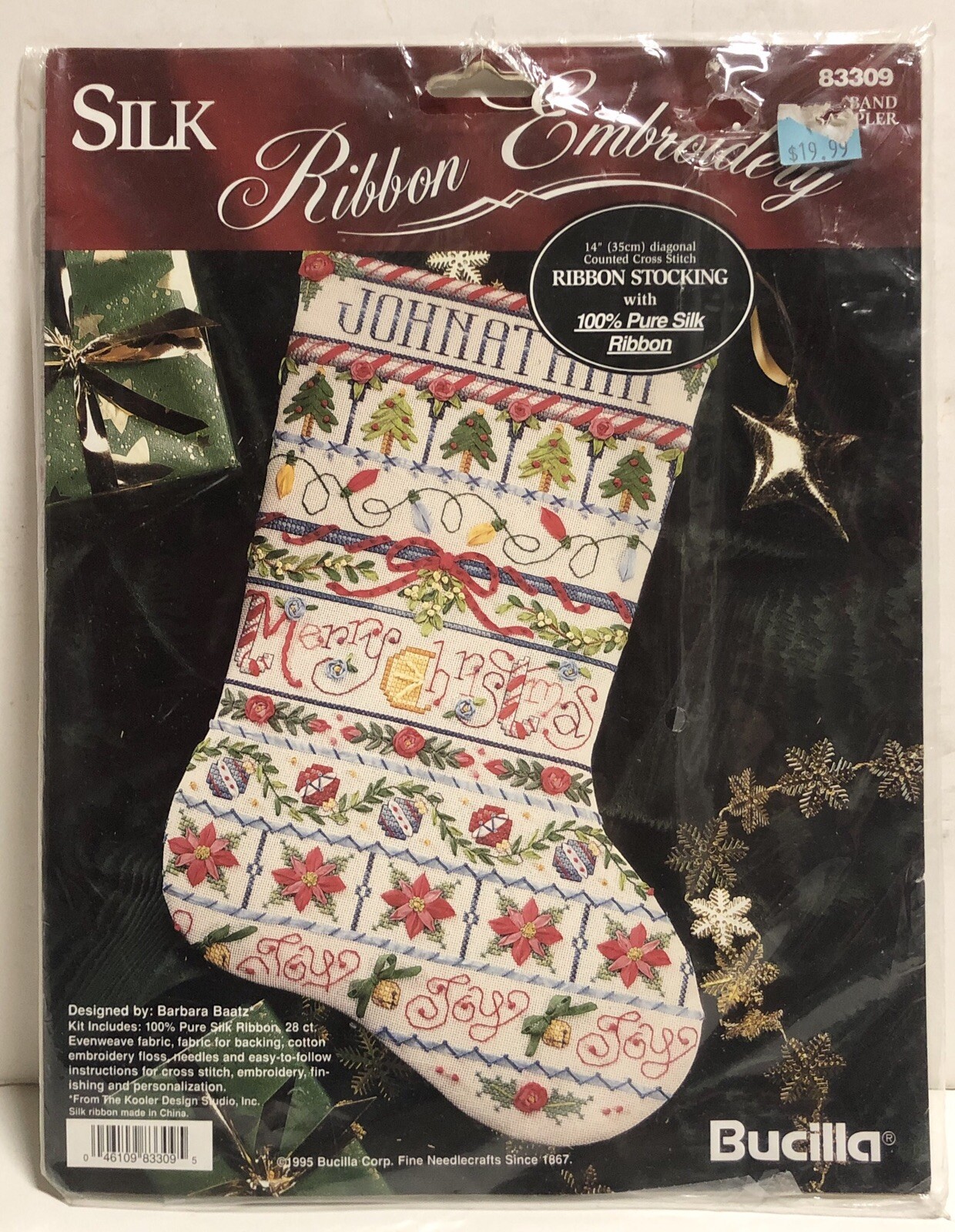 Vintage Bucilla Band Sampler Stocking Counted Cross Stitch Kit NOS SEALED 1995