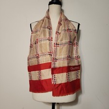 Vintage Christian signed Acetate Scarf Made In Italy Red check houndstooth style