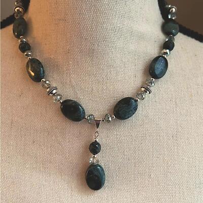 Serpentine And Sterling Silver Necklace