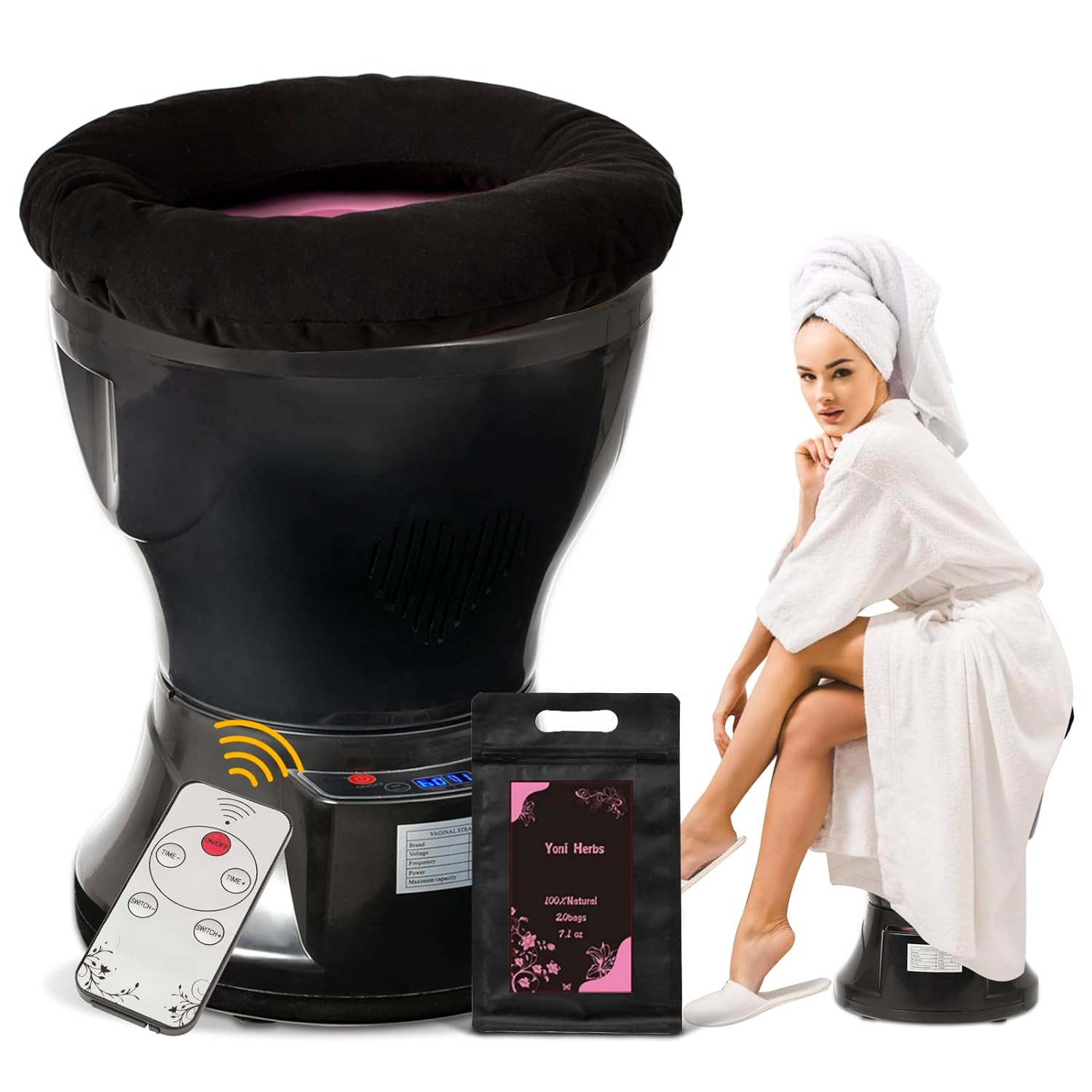 Yoni Seat with Remote Control, Adjustable Temperature, V-Steam Kit & Herbs