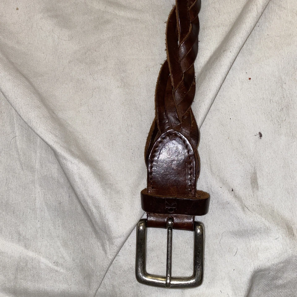 VTG Calvin Klein Belt Large Brown Leather Braided Woven Covered - Image 2 of 4