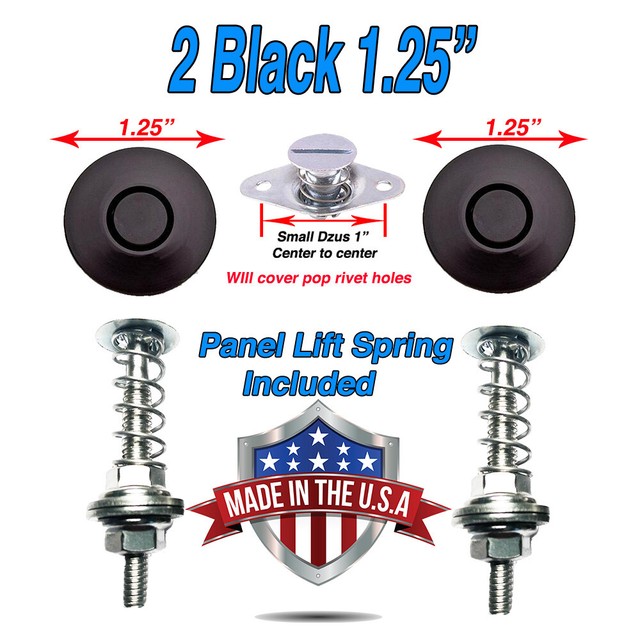 2 Black 1.25" Push Button Latches W/Lift Springs Quick Ship Dzus