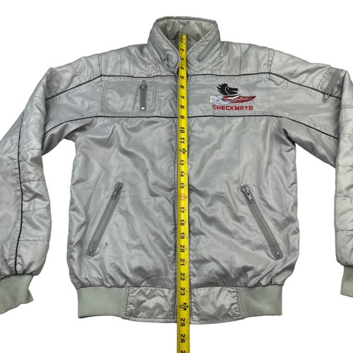 VTG Swingster Men's 100% Nylon Full Zip Checkmate Racing Jacket Silver • XS - Picture 8 of 13