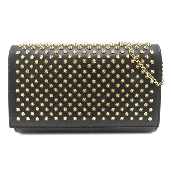 Christian Louboutin 2Way Bag Paloma Clutch Black Gold Calf 1165081 Chain Shoulde